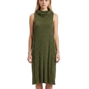 Toad&Co Panoply Athleisure Stripe Cotton Sleeveless Cowl Neck Dress Medium Green